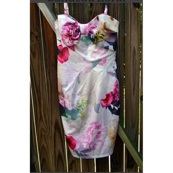 New Lipsy Body-Con Dress Bandeau Floral Sheath Strapless Exposed Zipper‎ US 4 - Picture 2 of 10